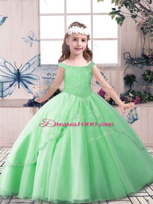 Pretty Apple Green Lace Up Womens Party Dresses Beading Sleeveless Floor Length