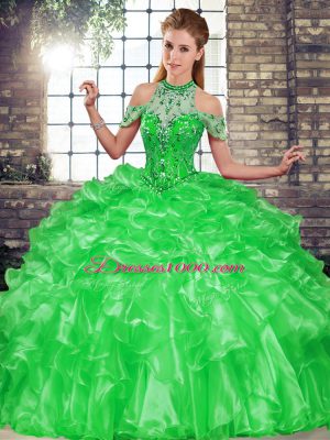 Designer Green Sleeveless Beading and Ruffles Floor Length Quinceanera Dresses