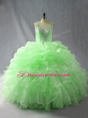 Enchanting Beading and Ruffles and Pick Ups Quince Ball Gowns Zipper Sleeveless Floor Length