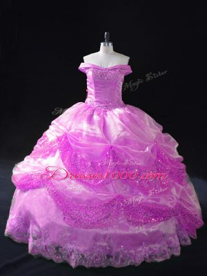 Superior Off The Shoulder Sleeveless Lace Up Quinceanera Gown Lilac Organza