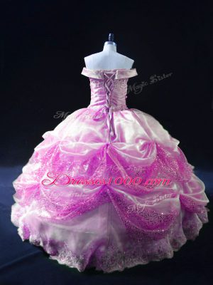 Superior Off The Shoulder Sleeveless Lace Up Quinceanera Gown Lilac Organza