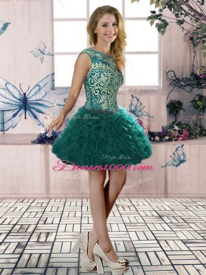 Peacock Green Sleeveless Organza Lace Up Quinceanera Dress for Military Ball and Sweet 16 and Quinceanera