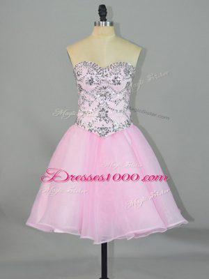 Glamorous Pink Sweetheart Lace Up Beading Homecoming Dresses Sleeveless