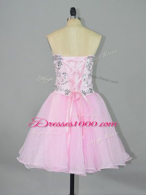 Glamorous Pink Sweetheart Lace Up Beading Homecoming Dresses Sleeveless