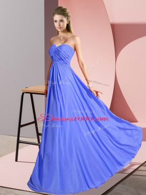 Dramatic Blue Sleeveless Ruching Floor Length Evening Dress