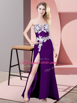 Enchanting Sleeveless Floor Length Lace and Appliques Zipper Homecoming Dress with Purple