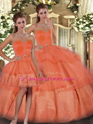 Orange Sweetheart Neckline Ruffled Layers Ball Gown Prom Dress Sleeveless Lace Up