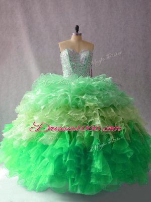 Edgy Multi-color Lace Up Sweetheart Beading and Ruffles 15th Birthday Dress Organza Sleeveless