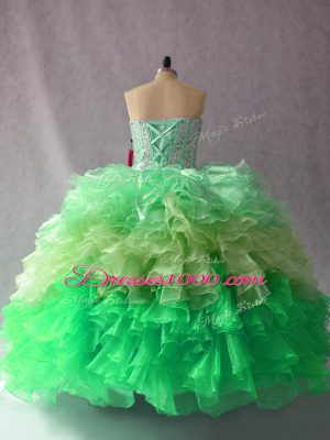 Edgy Multi-color Lace Up Sweetheart Beading and Ruffles 15th Birthday Dress Organza Sleeveless