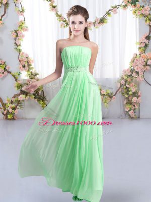 Trendy Strapless Sleeveless Chiffon Dama Dress for Quinceanera Beading Sweep Train Lace Up