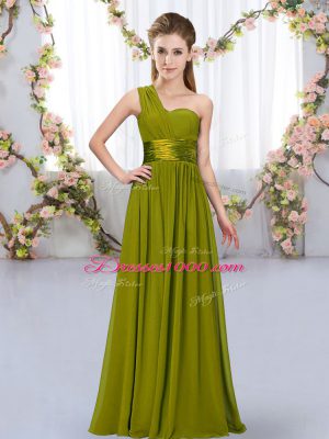 Sweet Olive Green Lace Up One Shoulder Belt Bridesmaids Dress Chiffon Sleeveless