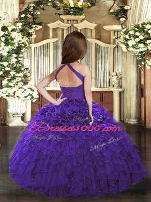 Fuchsia Ball Gowns Straps Sleeveless Organza Floor Length Lace Up Ruffles Pageant Dress for Teens