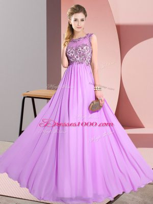 Pretty Beading and Appliques Bridesmaid Dress Lilac Backless Sleeveless Floor Length