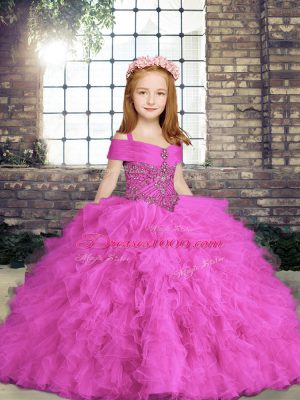 Lilac Sleeveless Tulle Lace Up Child Pageant Dress for Party and Wedding Party