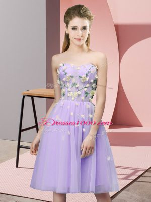 Elegant Tulle Sleeveless Knee Length Bridesmaid Gown and Appliques