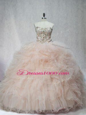 Eye-catching Ball Gowns Sleeveless Champagne Sweet 16 Dresses Lace Up