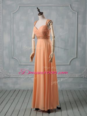 Orange Criss Cross Evening Outfits Beading and Ruching Sleeveless Floor Length