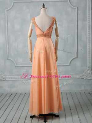 Orange Criss Cross Evening Outfits Beading and Ruching Sleeveless Floor Length