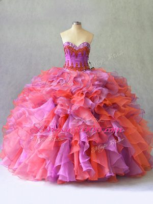 Floor Length Multi-color Quince Ball Gowns Organza Sleeveless Beading and Ruffles