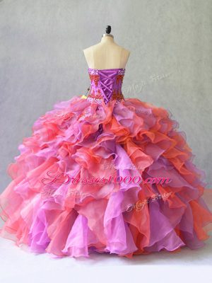 Floor Length Multi-color Quince Ball Gowns Organza Sleeveless Beading and Ruffles