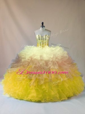 Noble Multi-color Lace Up 15th Birthday Dress Beading and Ruffles Sleeveless Floor Length