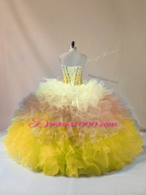 Noble Multi-color Lace Up 15th Birthday Dress Beading and Ruffles Sleeveless Floor Length