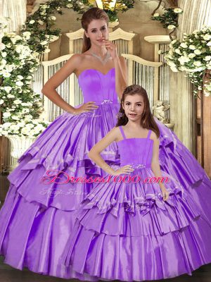 Cheap Lilac Sleeveless Taffeta Lace Up Quinceanera Gowns for Sweet 16 and Quinceanera