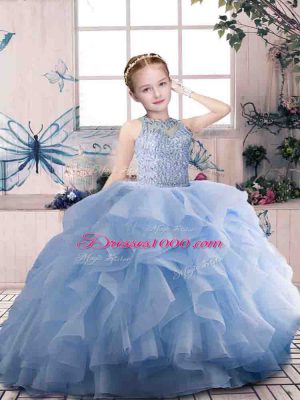 Customized Scoop Sleeveless Organza Party Dress for Toddlers Beading and Ruffles Zipper