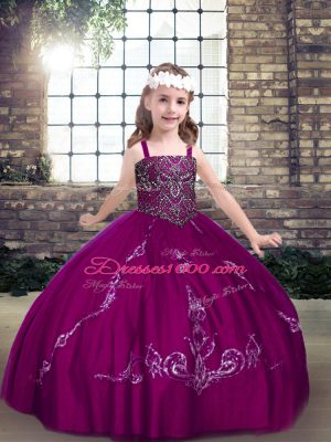 Luxurious Fuchsia Straps Lace Up Beading Pageant Dress for Teens Sleeveless