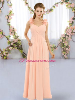 Custom Fit Peach Sleeveless Chiffon Lace Up Quinceanera Dama Dress for Wedding Party