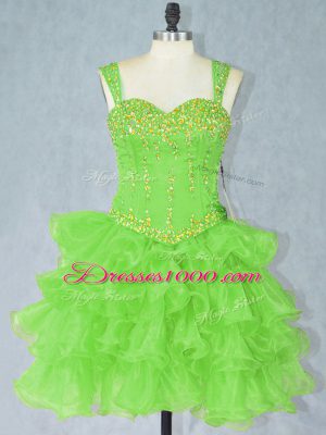 Sumptuous Straps Sleeveless Organza Homecoming Gowns Beading and Ruffled Layers Lace Up