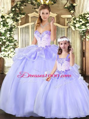 Vintage Lavender Sleeveless Beading and Ruffles Floor Length Quinceanera Dress