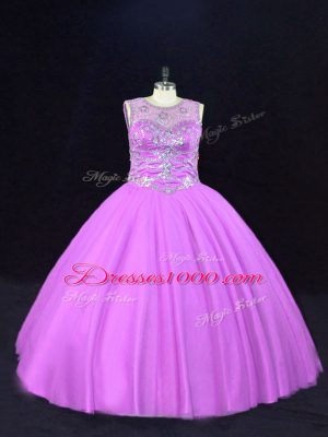 Nice Lilac Sleeveless Tulle Lace Up 15th Birthday Dress for Sweet 16 and Quinceanera