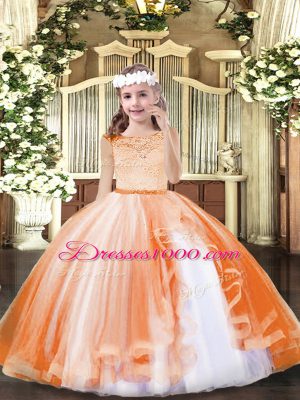 Wonderful Floor Length Orange Little Girls Pageant Gowns Scoop Sleeveless Zipper