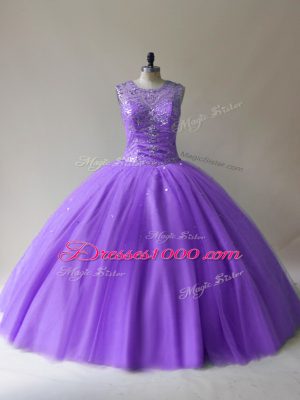 Lavender Scoop Lace Up Beading Quinceanera Dresses Sleeveless