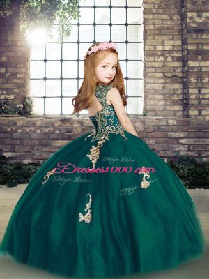 Lovely Sleeveless Lace Up Floor Length Appliques Pageant Dress for Girls