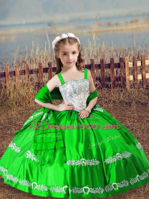 Sweet Green Sleeveless Floor Length Beading and Embroidery Lace Up Child Pageant Dress