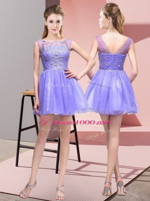 High Class Lavender Zipper Homecoming Dress Beading Sleeveless Mini Length