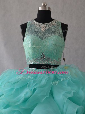 Amazing Sleeveless Brush Train Zipper Beading and Ruffles Sweet 16 Dress