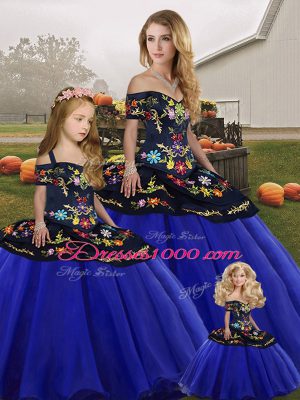 Royal Blue Lace Up Quinceanera Dresses Embroidery Sleeveless Floor Length