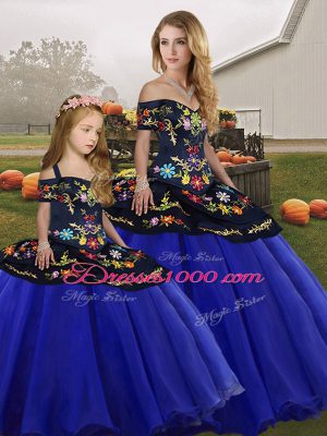 Royal Blue Lace Up Quinceanera Dresses Embroidery Sleeveless Floor Length
