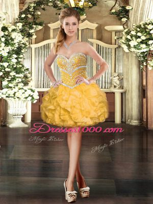 Mini Length Lace Up Dress for Prom Gold for Prom and Party with Beading and Ruffles