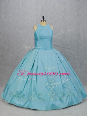 Blue Sleeveless Floor Length Embroidery Quinceanera Gowns