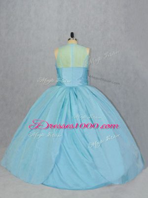 Blue Sleeveless Floor Length Embroidery Quinceanera Gowns