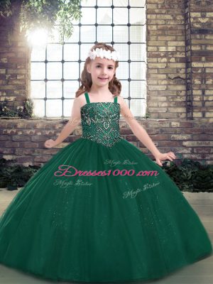 Green Sleeveless Tulle Lace Up Pageant Gowns For Girls for Party and Military Ball