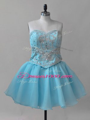 Attractive Baby Blue Lace Up Sweetheart Beading Dress for Prom Organza Sleeveless