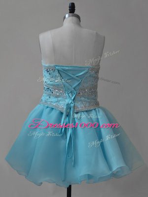 Attractive Baby Blue Lace Up Sweetheart Beading Dress for Prom Organza Sleeveless