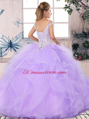 Fine Beading and Ruffles 15th Birthday Dress Fuchsia Lace Up Sleeveless Floor Length