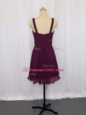 Mini Length Dark Purple Homecoming Dress V-neck Sleeveless Zipper