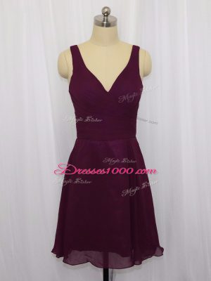 Mini Length Dark Purple Homecoming Dress V-neck Sleeveless Zipper